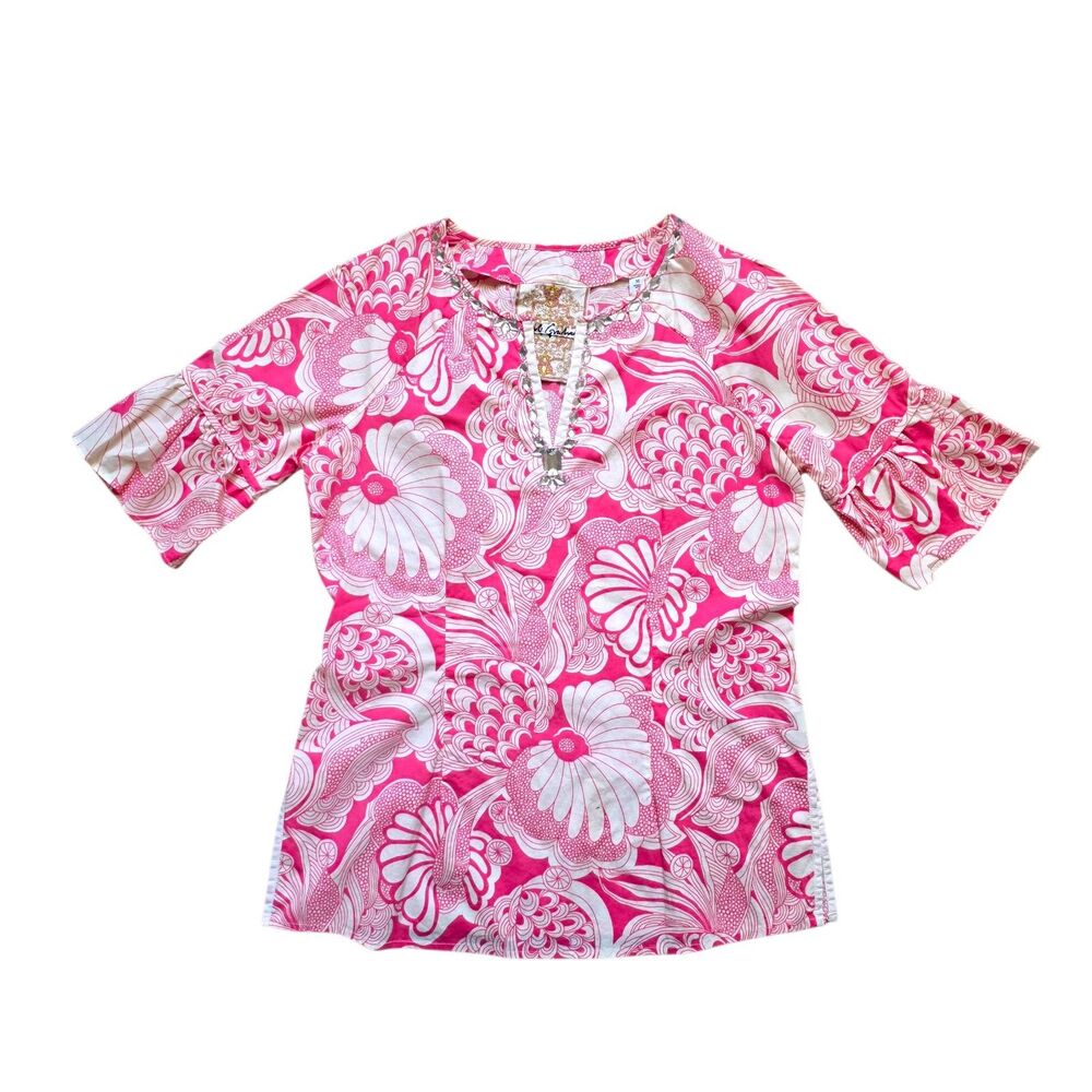 Robert Graham Women Top Pink Paisley V Neck Embezzled Blouse Boho Size Medium